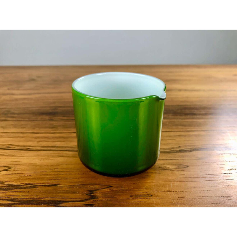 Vintage groen glazen creamer en suikerpot van Michael Bang, Denemarken 1970