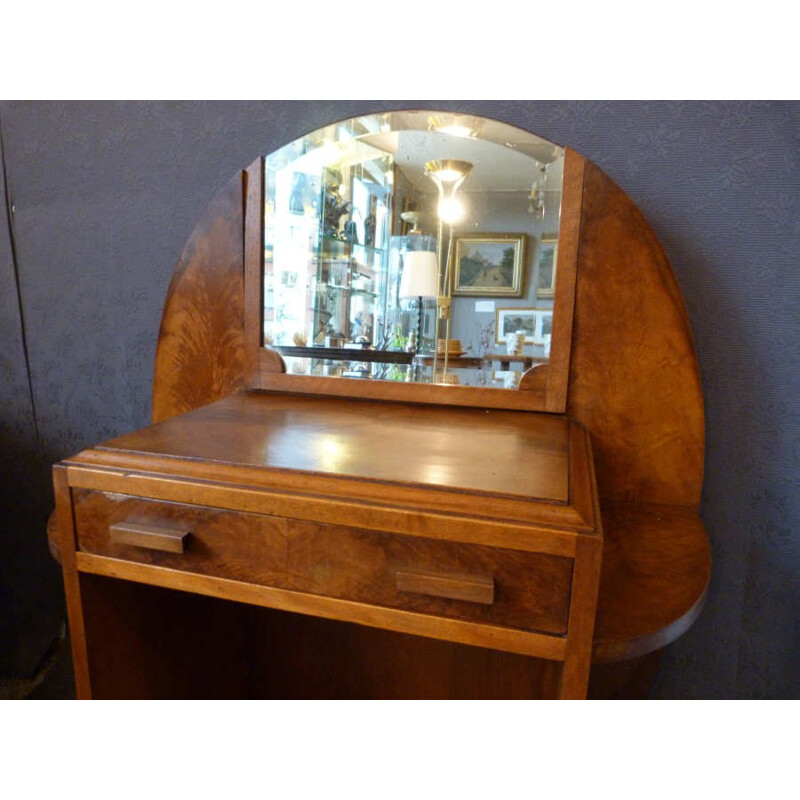 Kid's walnut vanity with mirror - 1940s