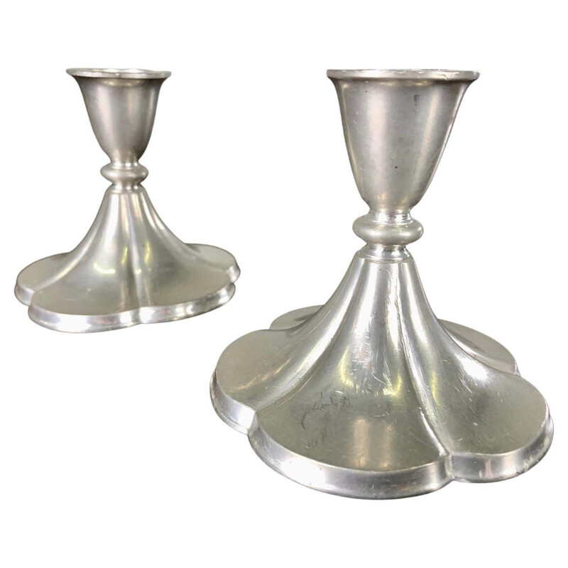 Pair of vintage art deco pewter candlesticks by Just Andersen, Denmark 1930