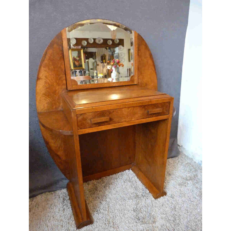 Kid's walnut vanity with mirror - 1940s