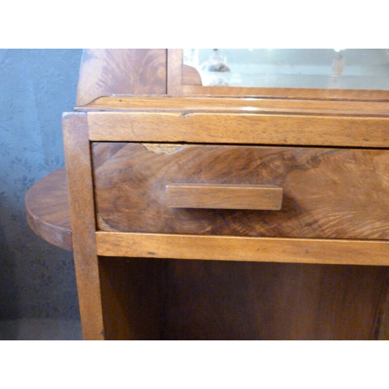 Kid's walnut vanity with mirror - 1940s