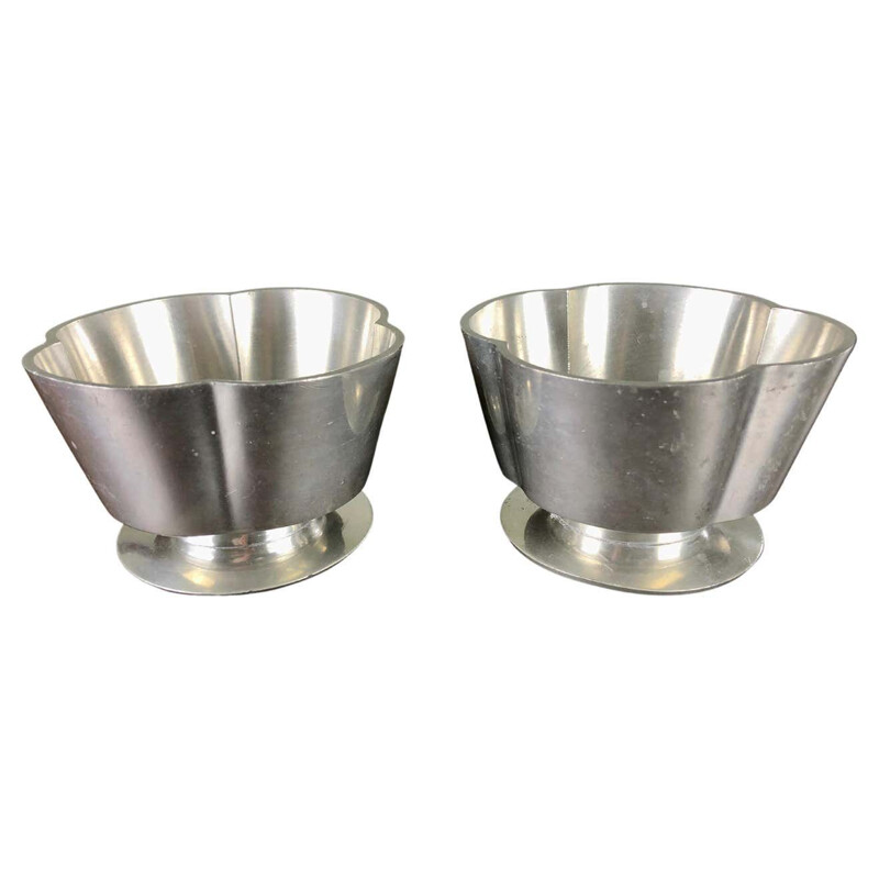 Pair of vintage pewter candle holders by Just Andersen, Denmark 1940