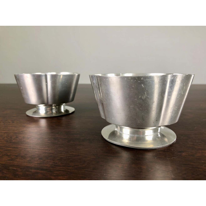 Pair of vintage pewter candle holders by Just Andersen, Denmark 1940