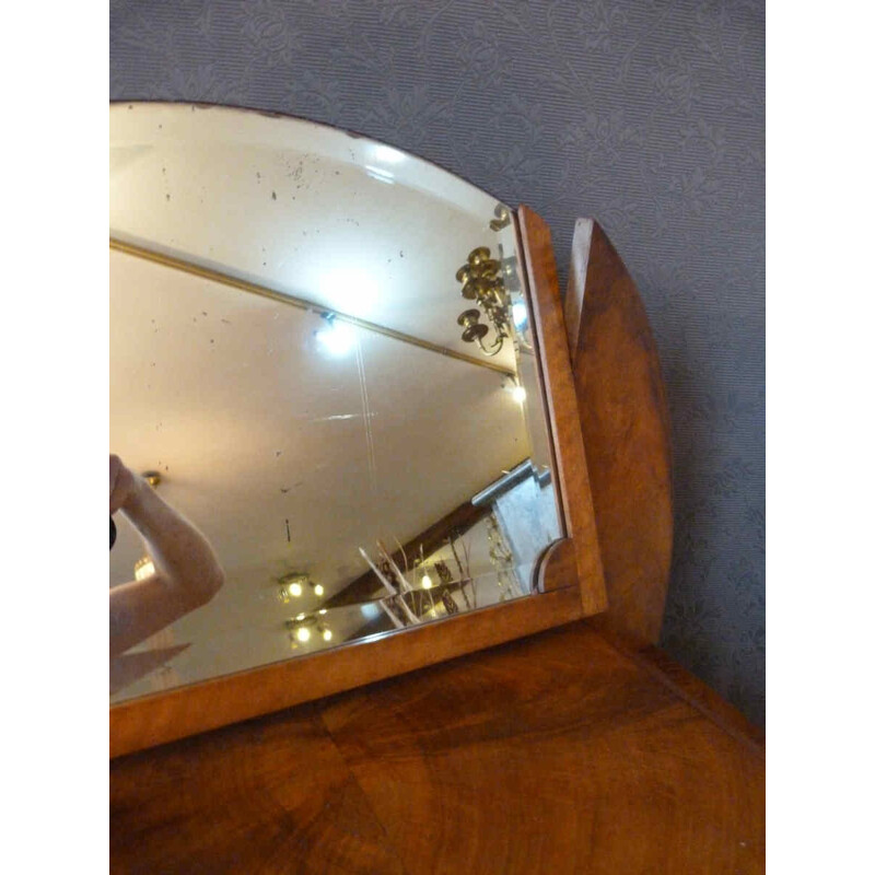 Kid's walnut vanity with mirror - 1940s