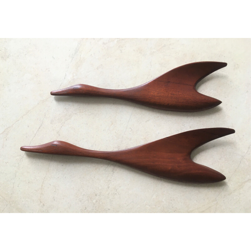 Pair of vintage teak wall decoration, Denmark 1960s