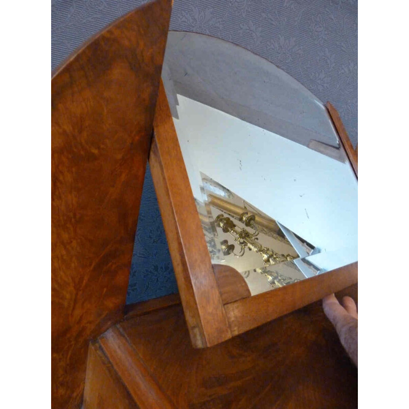 Kid's walnut vanity with mirror - 1940s