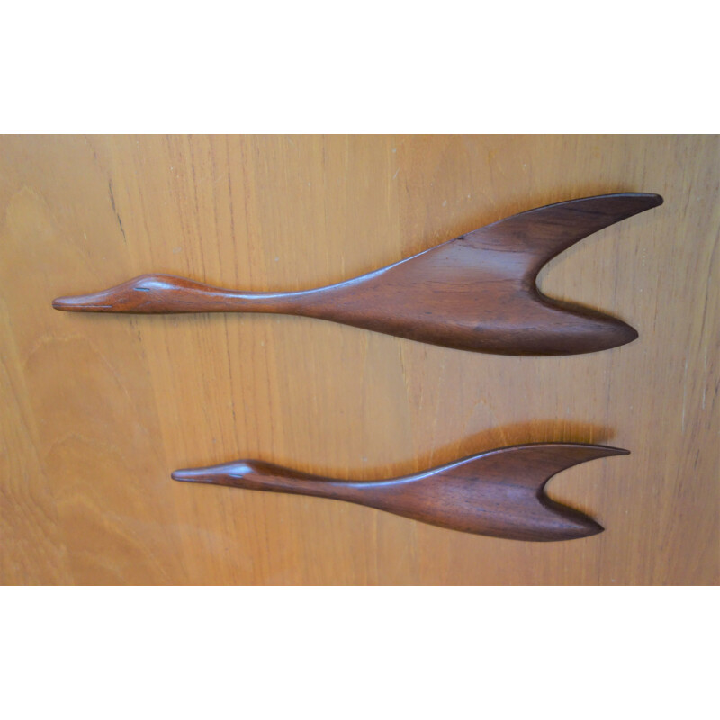 Pair of vintage teak wall decoration, Denmark 1960s