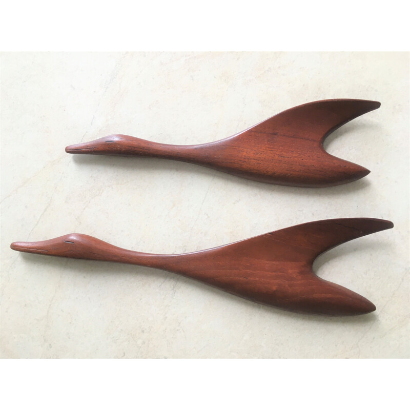 Pair of vintage teak wall decoration, Denmark 1960s