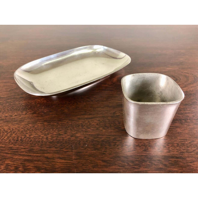 Vintage pewter serving dish and bowl by Just Andersen, Denmark 1940