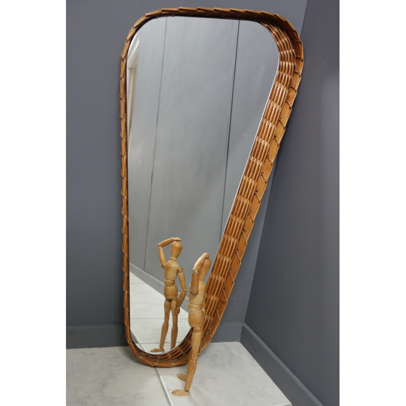 Mid-century wicker rattan frame freeform mirror, 1960s