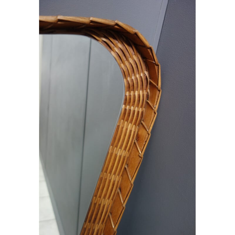 Mid-century wicker rattan frame freeform mirror, 1960s