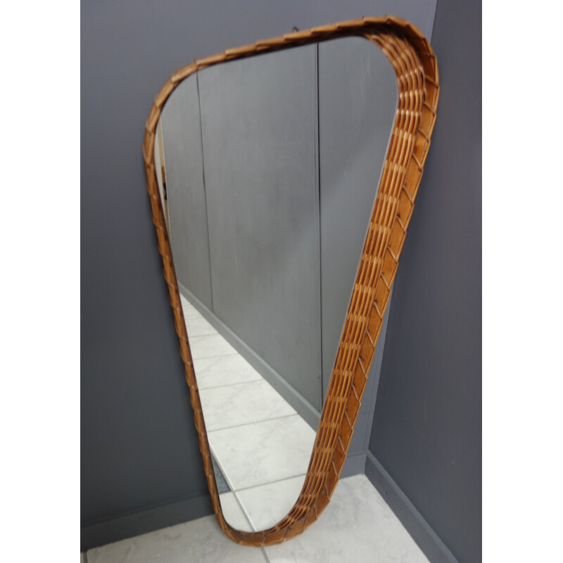 Mid-century wicker rattan frame freeform mirror, 1960s