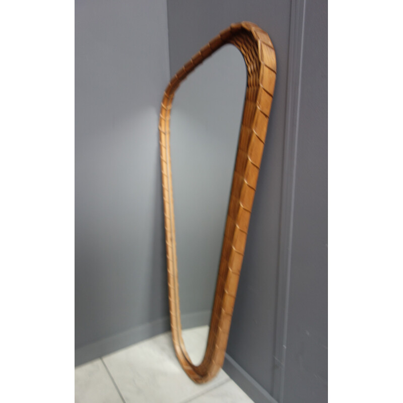 Mid-century wicker rattan frame freeform mirror, 1960s