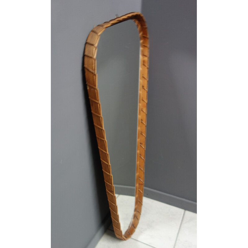 Mid-century wicker rattan frame freeform mirror, 1960s