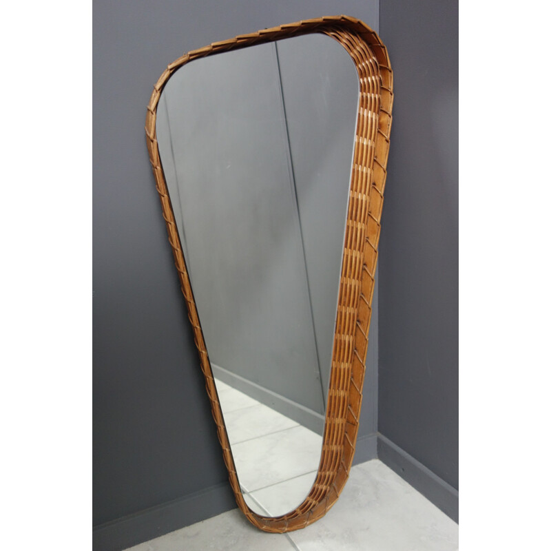 Mid-century wicker rattan frame freeform mirror, 1960s