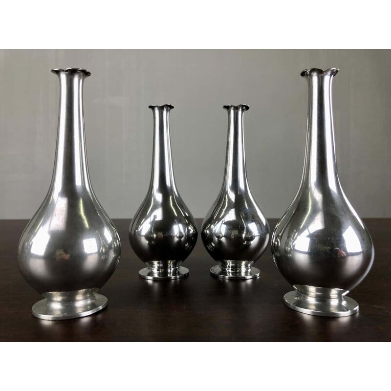 Set of 4 vintage art deco pewter vases by Just Andersen, Denmark 1930