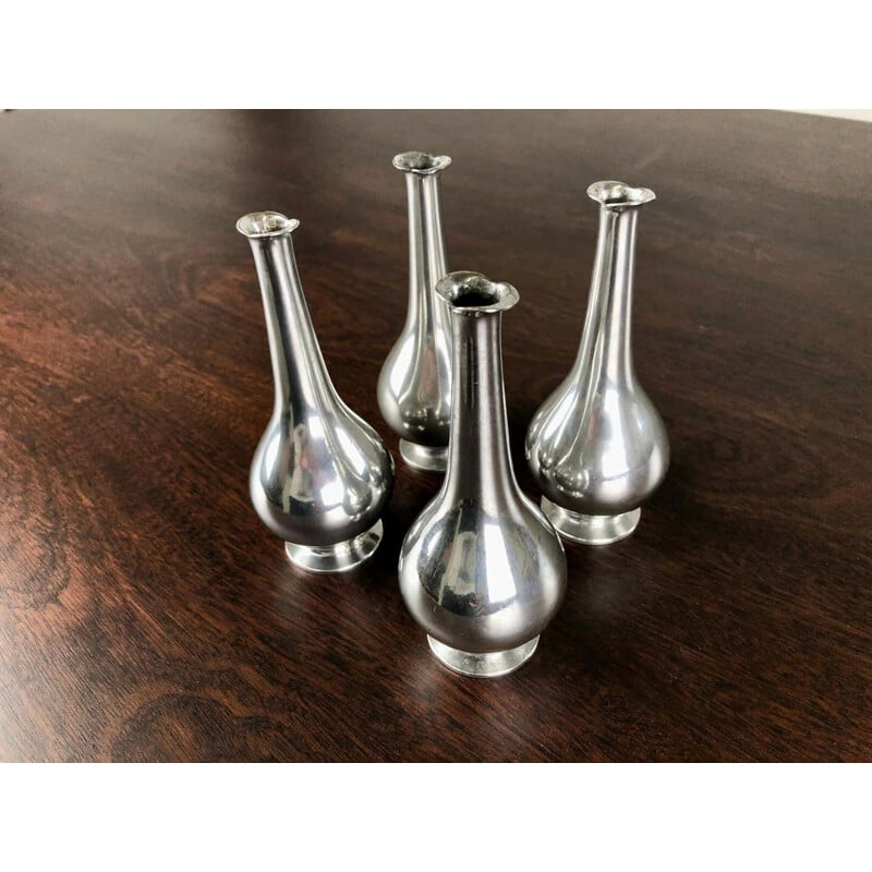 Set of 4 vintage art deco pewter vases by Just Andersen, Denmark 1930