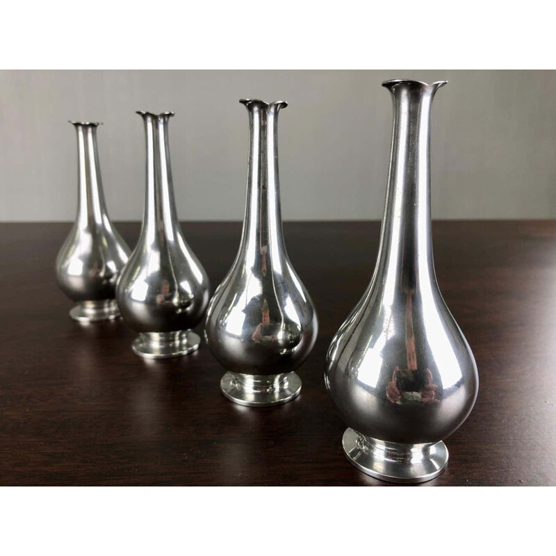 Set of 4 vintage art deco pewter vases by Just Andersen, Denmark 1930