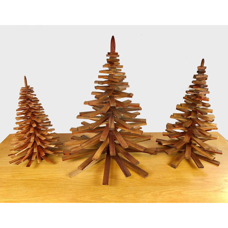 Ensemble de 3 arbres de Noël décoratifs vintage faits à la main