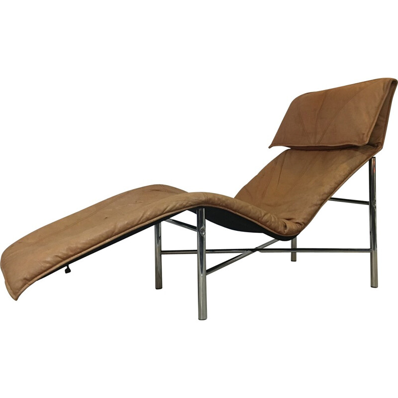 Chaise longue en cuir cognac et métal, Tord BJÖRKLUND - 1970