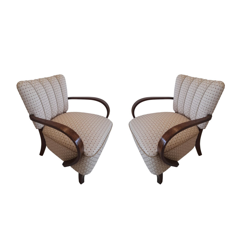 Set of 2 mid-century Art Deco H-237 armchairs by Jindrich Halabala, 1930s