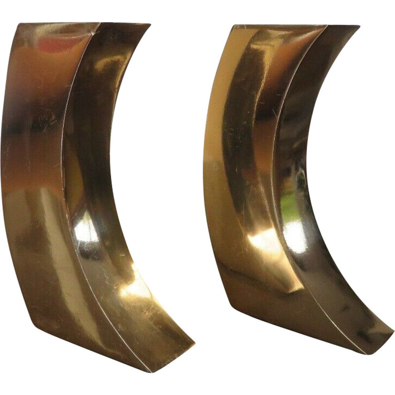 Pair of vintage modernist gilt brass candleholders, 1970s