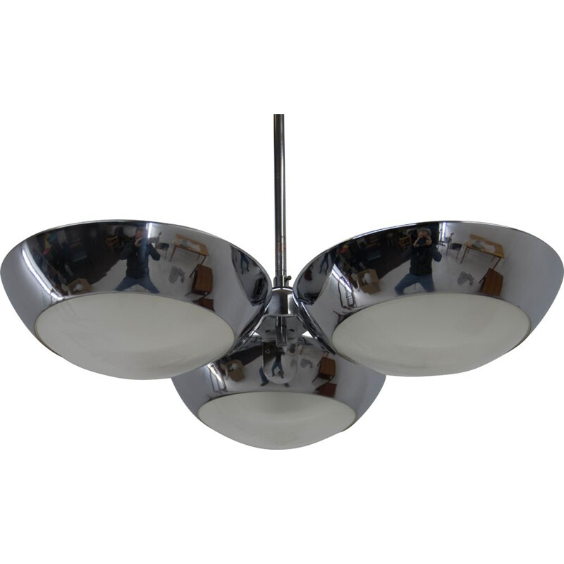 Mid-century chrome-plated functionalist chandelier by Zukov, 1940s