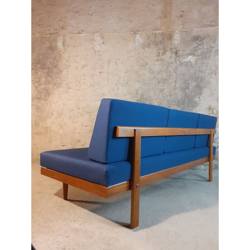 Vintage Norwegian teak and blue fabric daybed sofa by Ingmar Relling for Ekornes, 1960