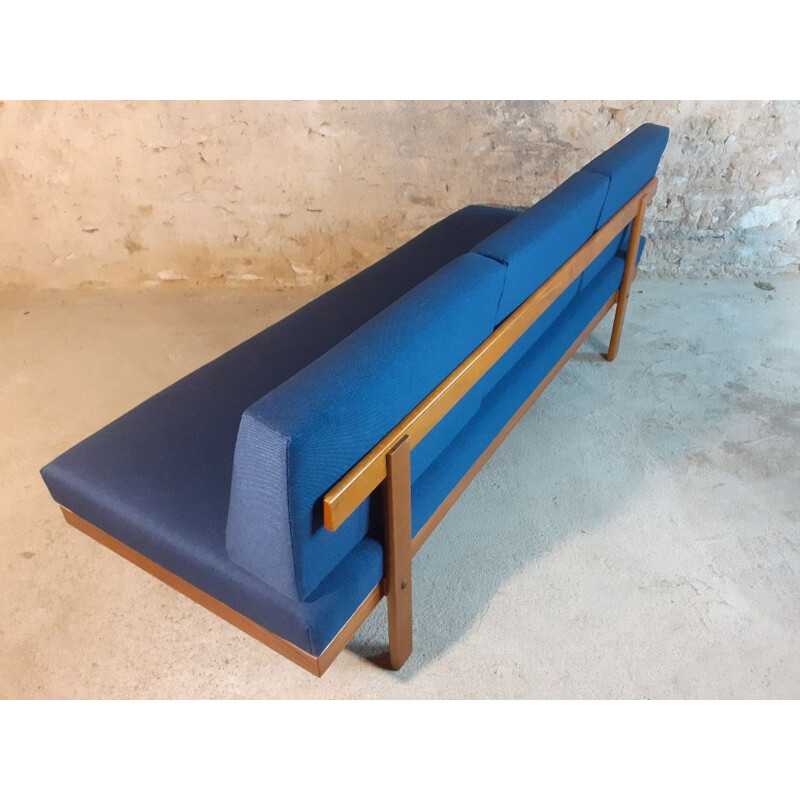 Vintage Norwegian teak and blue fabric daybed sofa by Ingmar Relling for Ekornes, 1960