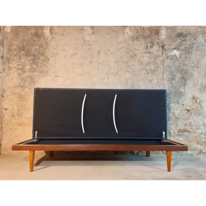 Vintage Norwegian teak and blue fabric daybed sofa by Ingmar Relling for Ekornes, 1960