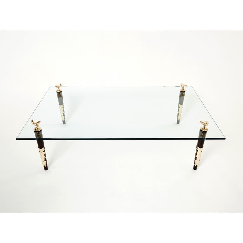 Vintage mahogany bronze and glass coffee table "Quatuor" by Garouste and Bonetti, 1995