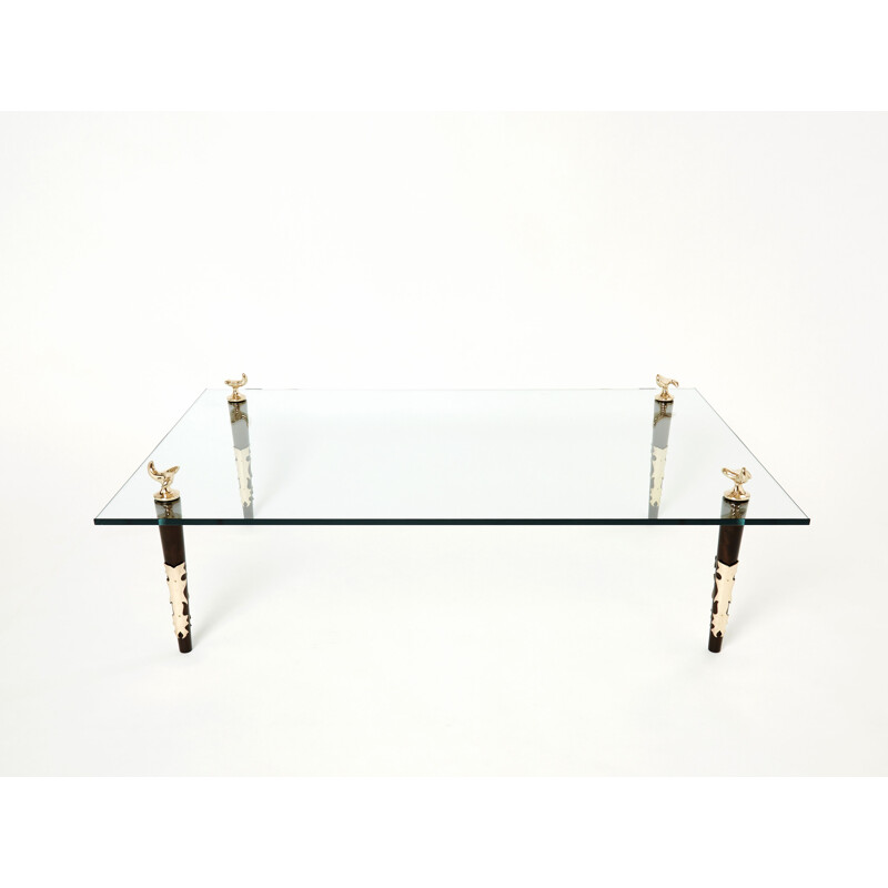 Vintage mahogany bronze and glass coffee table "Quatuor" by Garouste and Bonetti, 1995