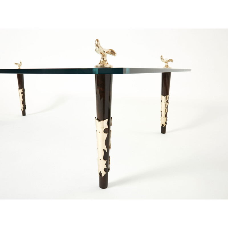 Vintage mahogany bronze and glass coffee table "Quatuor" by Garouste and Bonetti, 1995