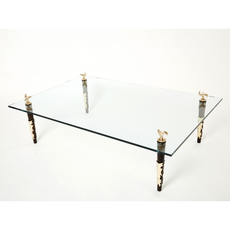 Vintage mahogany bronze and glass coffee table "Quatuor" by Garouste and Bonetti, 1995