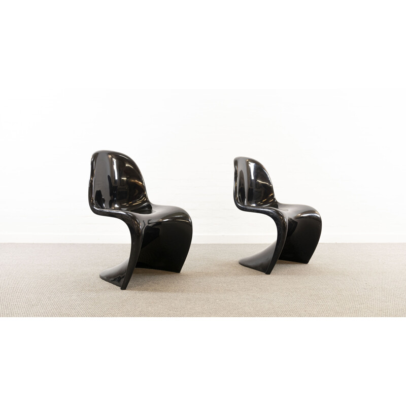 Pair of vintage Panton chairs in black by Verner Panton for Hermann Miller Fehlbaum, 1978
