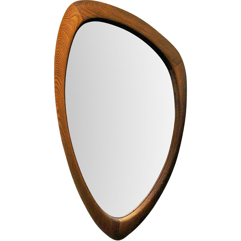 Vintage oval pine wall mirror, Sweden 1950s