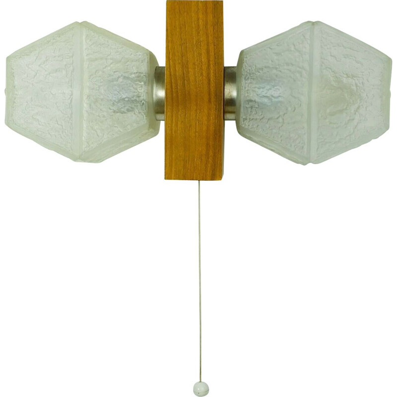 Mid-century 2-light sconce wall lamp teak glass metal by Temde-Leuchten, 1960s