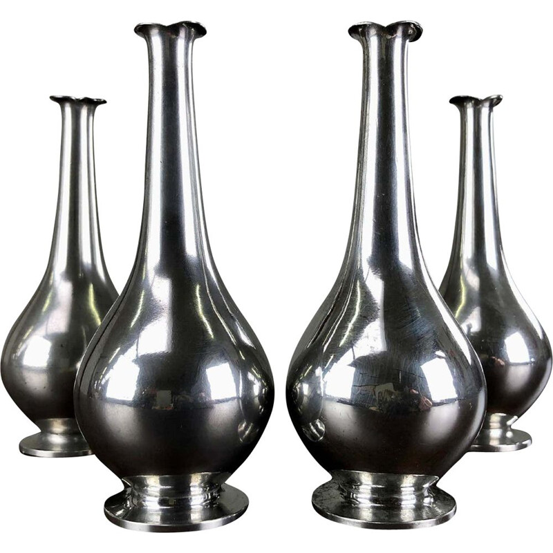 Set of 4 vintage art deco pewter vases by Just Andersen, Denmark 1930