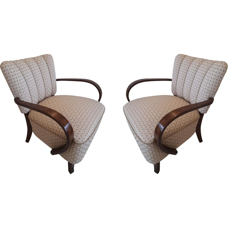 Set of 2 mid-century Art Deco H-237 armchairs by Jindrich Halabala, 1930s