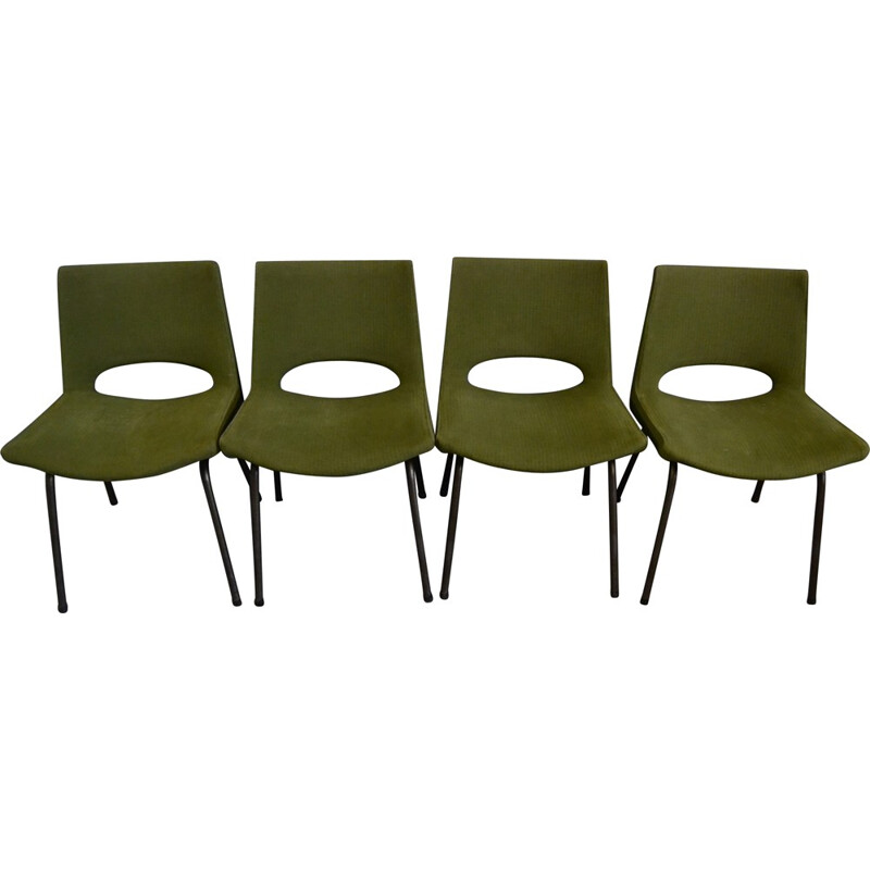 Set of 4 EFA chairs in metal and apple green fabric, Georges FRYDMAN - 1960s