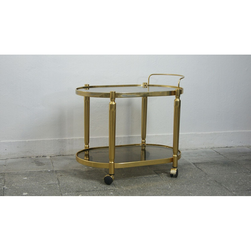 Mid-century italian brass and smoked glass bar cart, 1970s