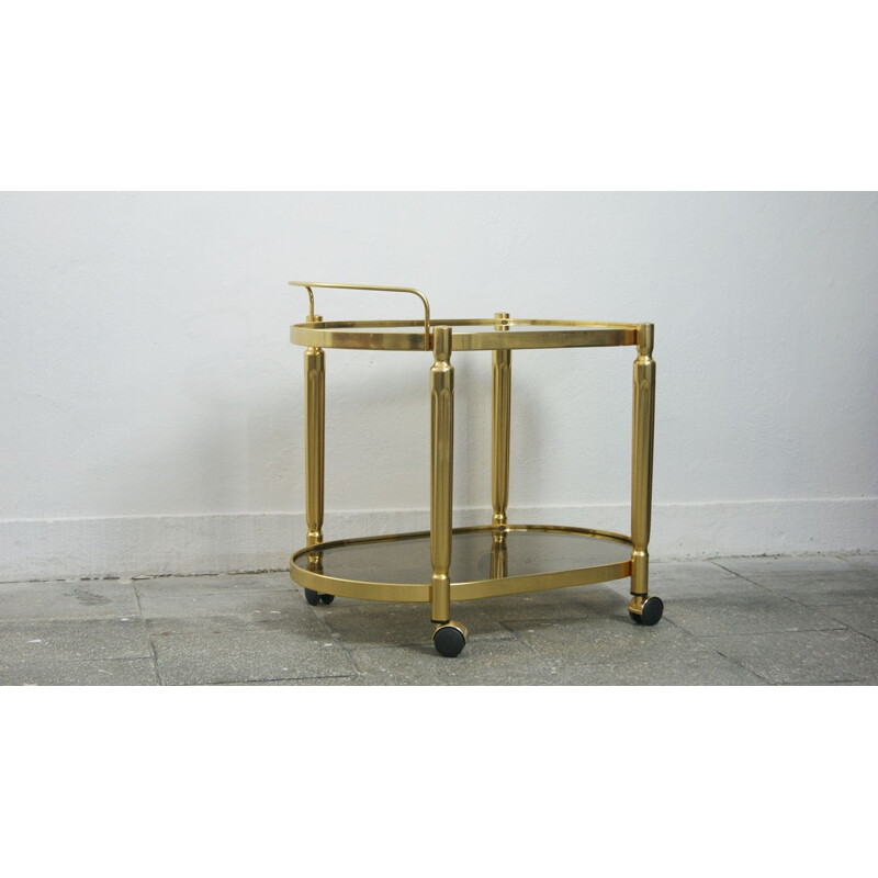 Mid-century italian brass and smoked glass bar cart, 1970s