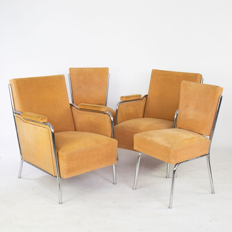 Set of vintage steel tube two chairs and two armchairs, 1960s