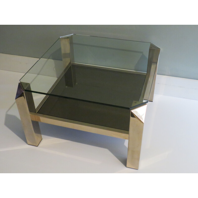 Vintage gold plated metal coffee table by Belgochrom, Belgium 1970