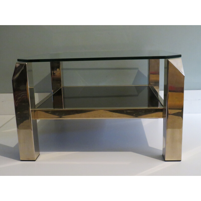 Vintage gold plated metal coffee table by Belgochrom, Belgium 1970