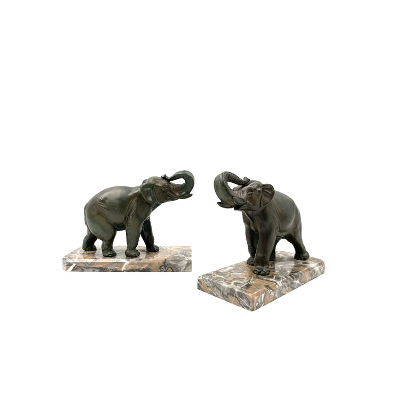 Mid-century art déco elephant bookends, France 1930