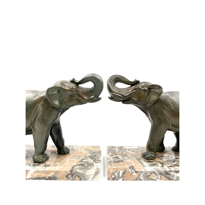 Mid-century art déco elephant bookends, France 1930