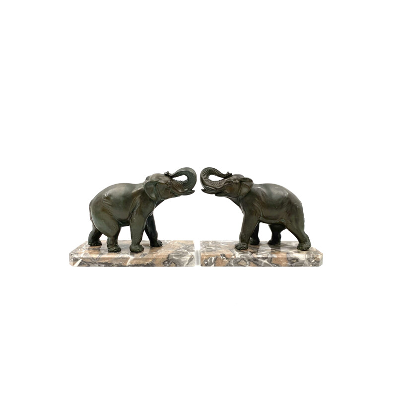 Mid-century art déco elephant bookends, France 1930