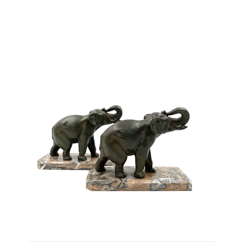 Mid-century art déco elephant bookends, France 1930