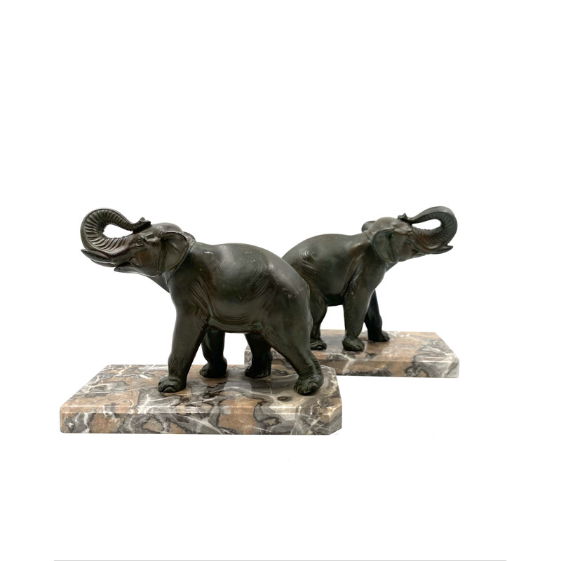 Mid-century art déco elephant bookends, France 1930